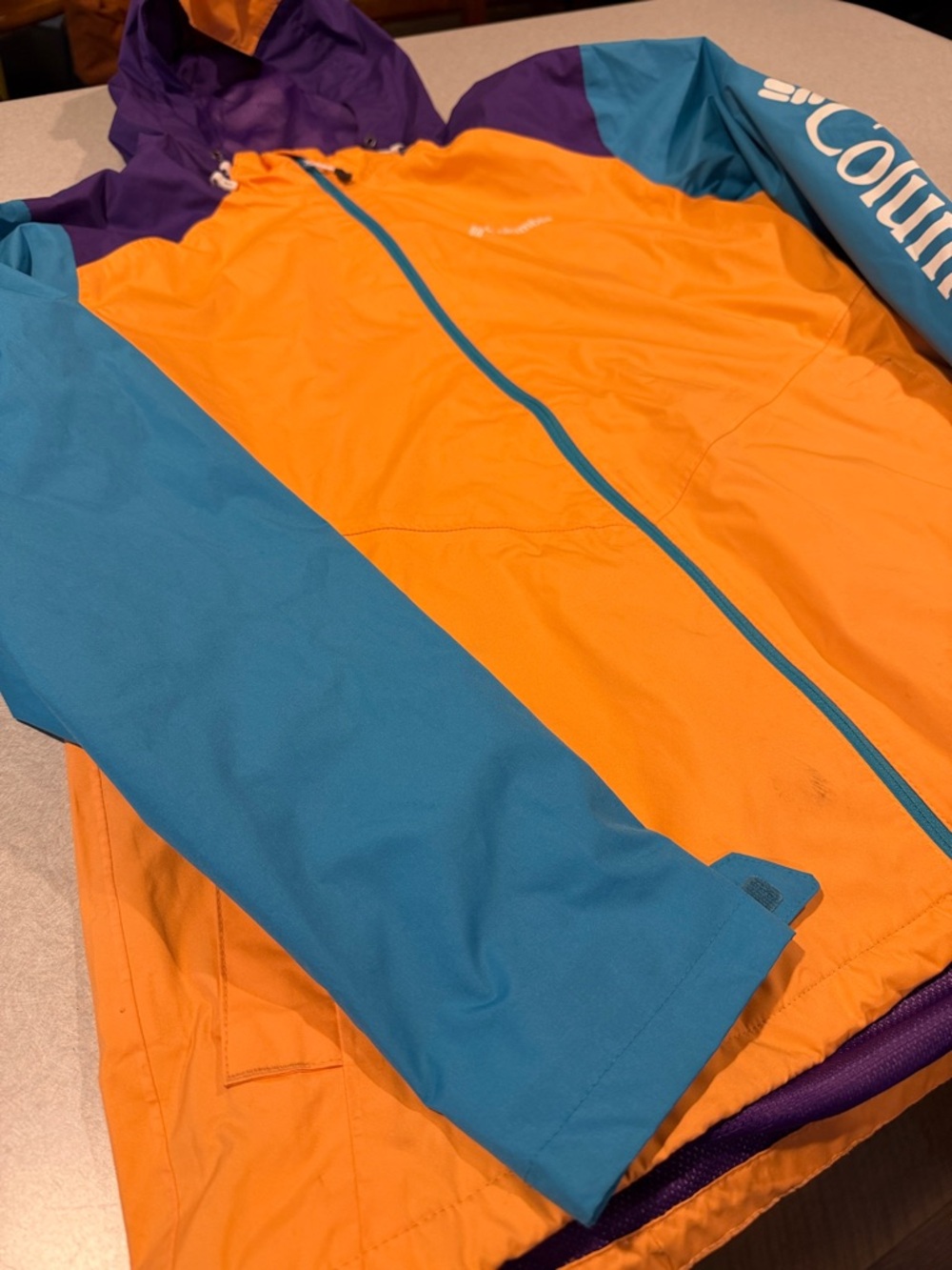 Columbia Womens Orange Raincoat with Teal and Purple Accents - Picture 2 of 5